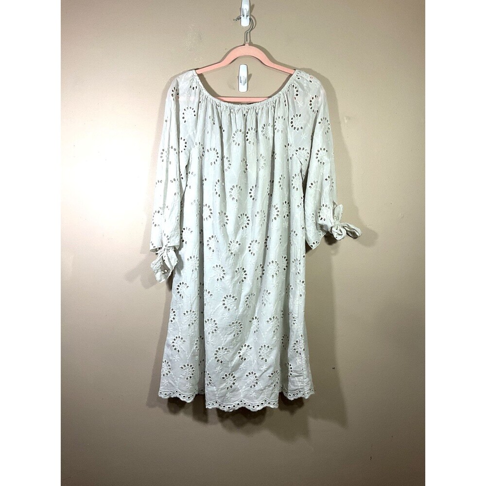 Valentina Naldi Off Shoulder Eyelet Dress L Ivory Boho Coastal Coquette NWT